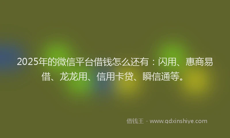 2025年的微信平台借钱怎么还有：闪用、惠商易借、龙龙用、信用卡贷、瞬信通等。
