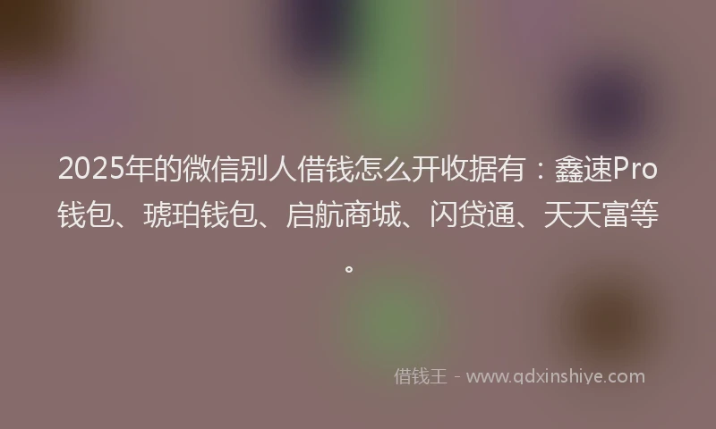 2025年的微信别人借钱怎么开收据有：鑫速Pro钱包、琥珀钱包、启航商城、闪贷通、天天富等。