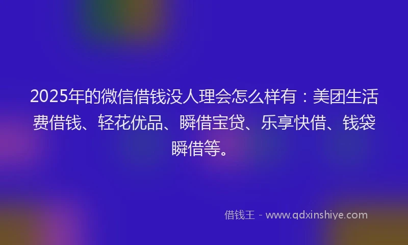 2025年的微信借钱没人理会怎么样有：美团生活费借钱、轻花优品、瞬借宝贷、乐享快借、钱袋瞬借等。