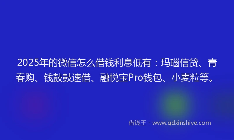 2025年的微信怎么借钱利息低有：玛瑙信贷、青春购、钱鼓鼓速借、融悦宝Pro钱包、小麦粒等。