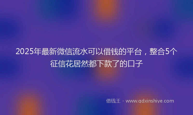 2025年最新微信流水可以借钱的平台，整合5个征信花居然都下款了的口子