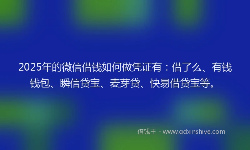 2025年的微信借钱如何做凭证有：借了么、有钱钱包、瞬信贷宝、麦芽贷、快易借贷宝等。