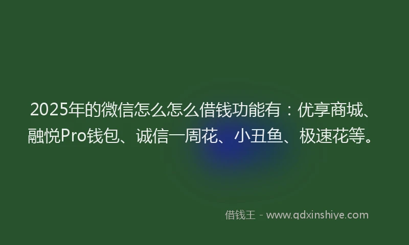 2025年的微信怎么怎么借钱功能有：优享商城、融悦Pro钱包、诚信一周花、小丑鱼、极速花等。