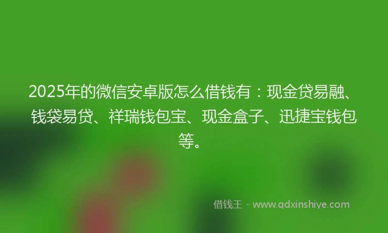 2025年的微信安卓版怎么借钱有：现金贷易融、钱袋易贷、祥瑞钱包宝、现金盒子、迅捷宝钱包等。