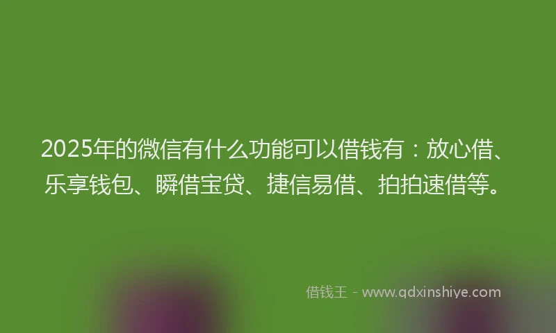 2025年的微信有什么功能可以借钱有：放心借、乐享钱包、瞬借宝贷、捷信易借、拍拍速借等。