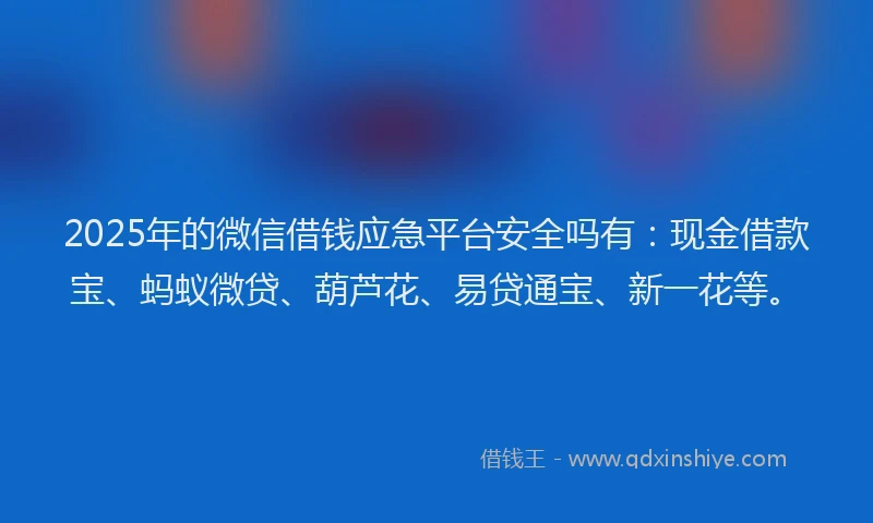 2025年的微信借钱应急平台安全吗有：现金借款宝、蚂蚁微贷、葫芦花、易贷通宝、新一花等。