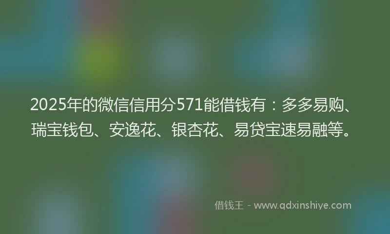 2025年的微信信用分571能借钱有：多多易购、瑞宝钱包、安逸花、银杏花、易贷宝速易融等。