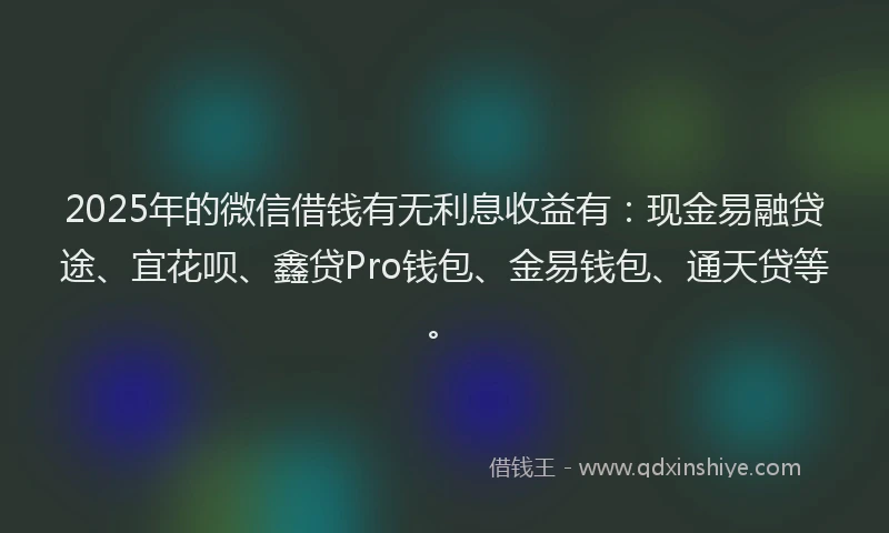 2025年的微信借钱有无利息收益有：现金易融贷途、宜花呗、鑫贷Pro钱包、金易钱包、通天贷等。