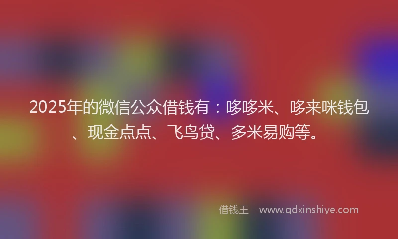2025年的微信公众借钱有：哆哆米、哆来咪钱包、现金点点、飞鸟贷、多米易购等。