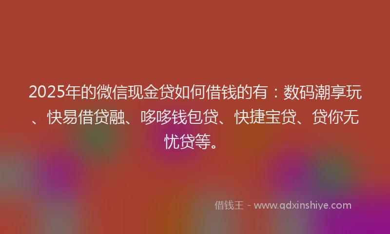 2025年的微信现金贷如何借钱的有：数码潮享玩、快易借贷融、哆哆钱包贷、快捷宝贷、贷你无忧贷等。