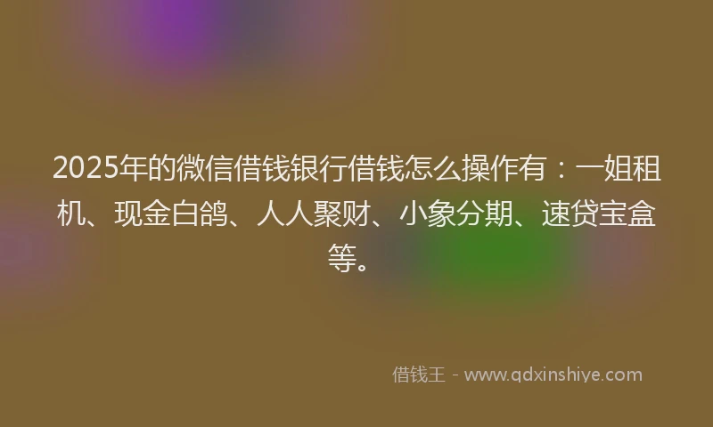 2025年的微信借钱银行借钱怎么操作有：一姐租机、现金白鸽、人人聚财、小象分期、速贷宝盒等。