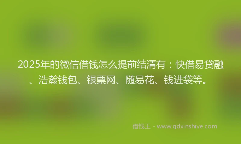 2025年的微信借钱怎么提前结清有：快借易贷融、浩瀚钱包、银票网、随易花、钱进袋等。