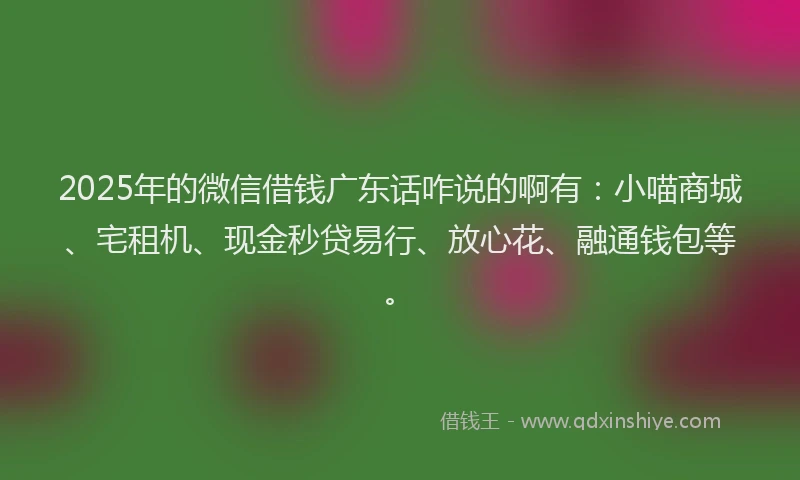 2025年的微信借钱广东话咋说的啊有：小喵商城、宅租机、现金秒贷易行、放心花、融通钱包等。