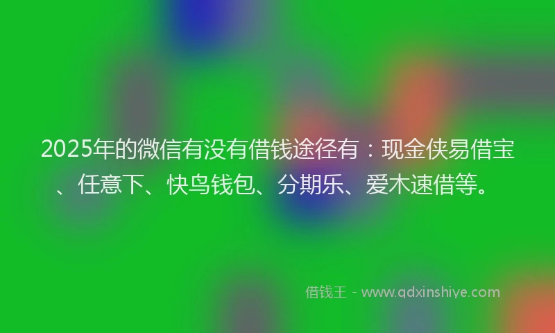 2025年的微信有没有借钱途径有：现金侠易借宝、任意下、快鸟钱包、分期乐、爱木速借等。