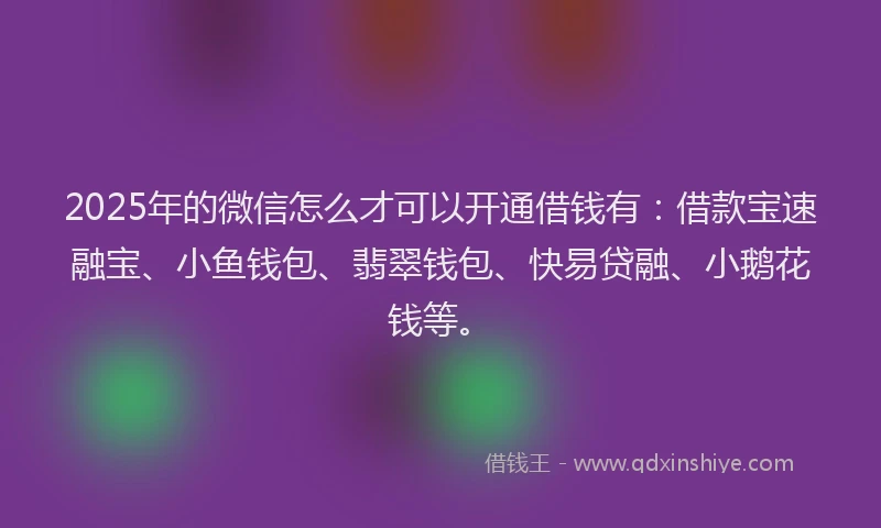 2025年的微信怎么才可以开通借钱有：借款宝速融宝、小鱼钱包、翡翠钱包、快易贷融、小鹅花钱等。