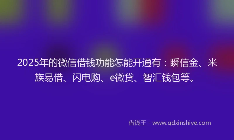 2025年的微信借钱功能怎能开通有：瞬信金、米族易借、闪电购、e微贷、智汇钱包等。