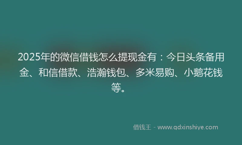 2025年的微信借钱怎么提现金有：今日头条备用金、和信借款、浩瀚钱包、多米易购、小鹅花钱等。