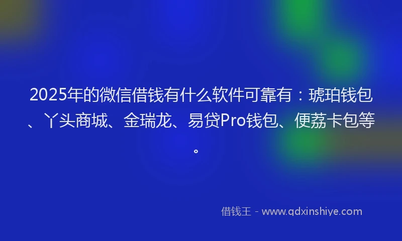 2025年的微信借钱有什么软件可靠有：琥珀钱包、丫头商城、金瑞龙、易贷Pro钱包、便荔卡包等。