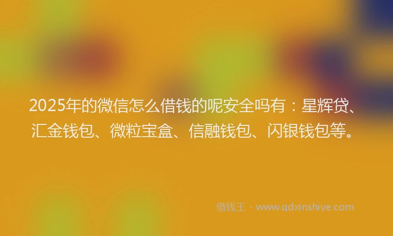 2025年的微信怎么借钱的呢安全吗有：星辉贷、汇金钱包、微粒宝盒、信融钱包、闪银钱包等。