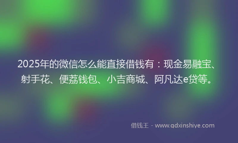 2025年的微信怎么能直接借钱有：现金易融宝、射手花、便荔钱包、小吉商城、阿凡达e贷等。
