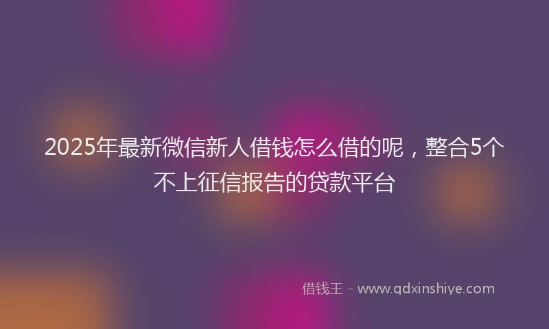 2025年最新微信新人借钱怎么借的呢，整合5个不上征信报告的贷款平台