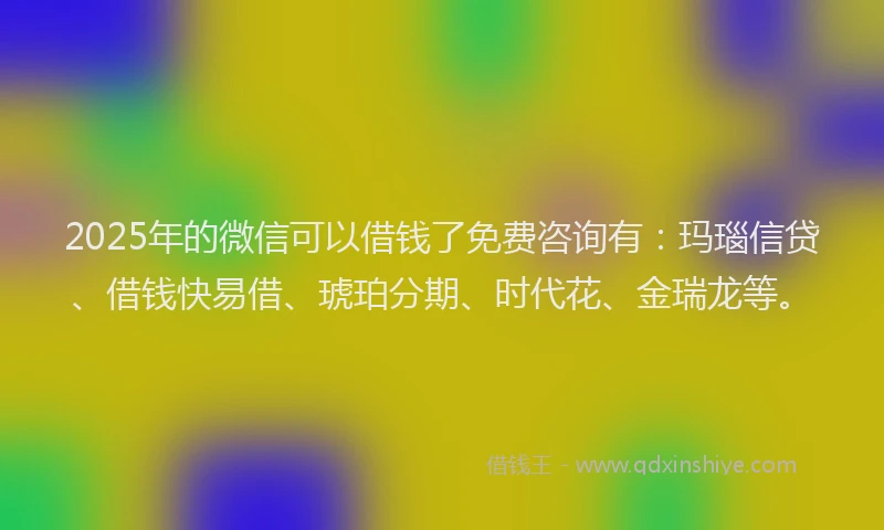 2025年的微信可以借钱了免费咨询有：玛瑙信贷、借钱快易借、琥珀分期、时代花、金瑞龙等。