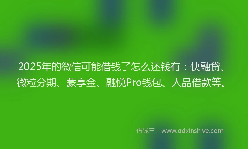 2025年的微信可能借钱了怎么还钱有：快融贷、微粒分期、蒙享金、融悦Pro钱包、人品借款等。