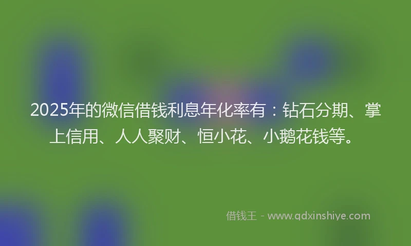2025年的微信借钱利息年化率有：钻石分期、掌上信用、人人聚财、恒小花、小鹅花钱等。