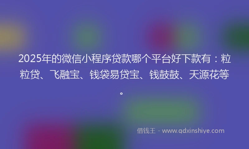 2025年的微信小程序贷款哪个平台好下款有：粒粒贷、飞融宝、钱袋易贷宝、钱鼓鼓、天源花等。