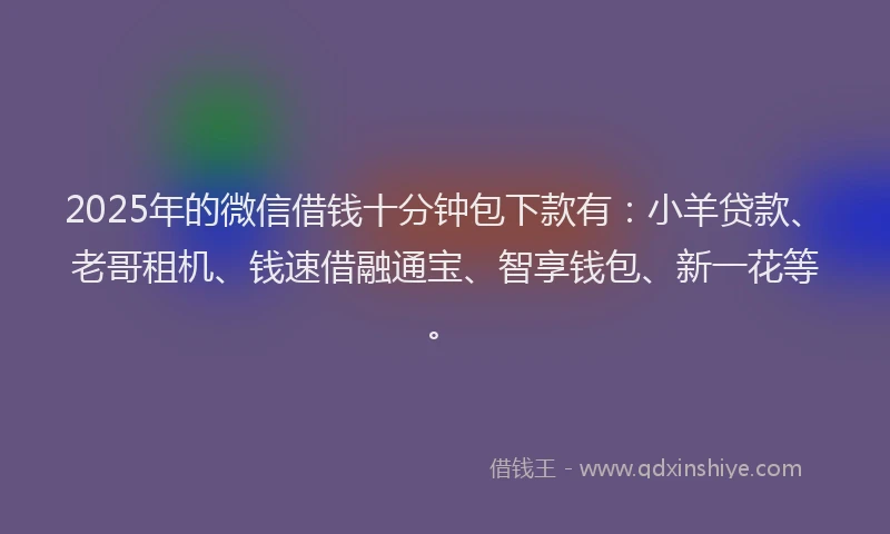 2025年的微信借钱十分钟包下款有：小羊贷款、老哥租机、钱速借融通宝、智享钱包、新一花等。