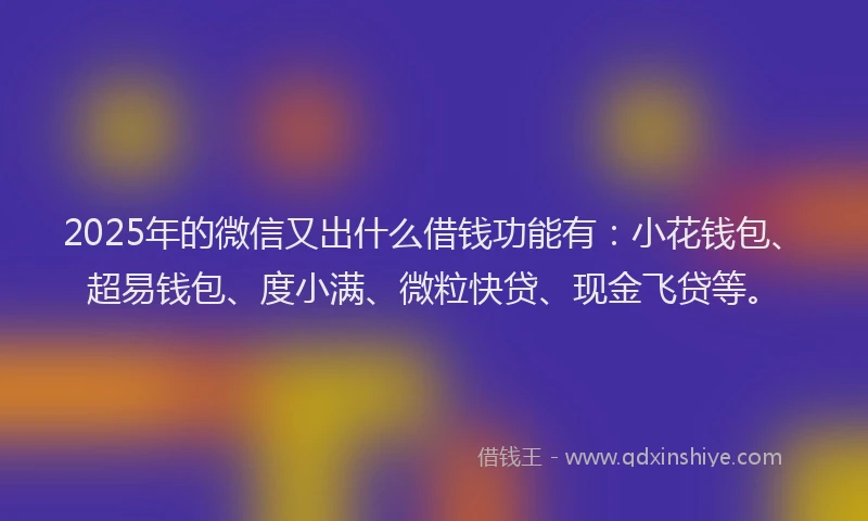2025年的微信又出什么借钱功能有：小花钱包、超易钱包、度小满、微粒快贷、现金飞贷等。