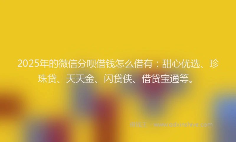 2025年的微信分呗借钱怎么借有：甜心优选、珍珠贷、天天金、闪贷侠、借贷宝通等。