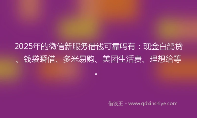 2025年的微信新服务借钱可靠吗有：现金白鸽贷、钱袋瞬借、多米易购、美团生活费、理想给等。