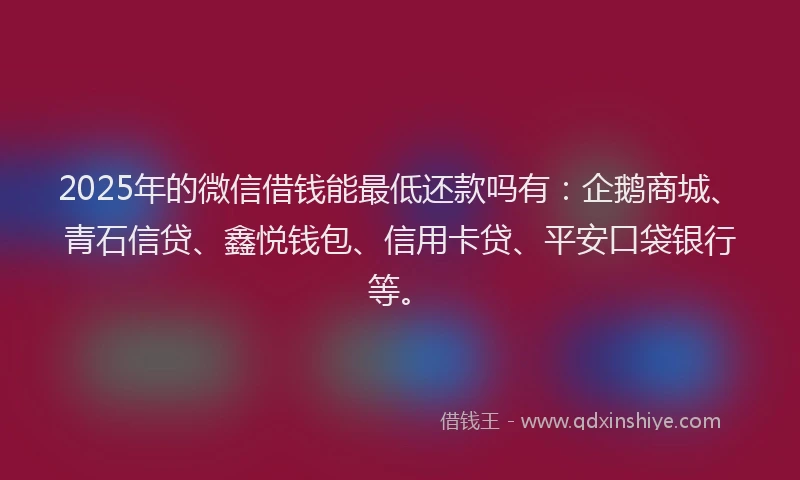 2025年的微信借钱能最低还款吗有：企鹅商城、青石信贷、鑫悦钱包、信用卡贷、平安口袋银行等。
