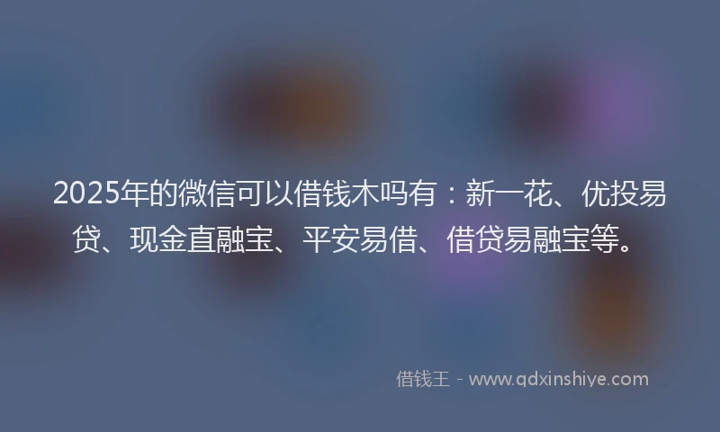 2025年的微信可以借钱木吗有：新一花、优投易贷、现金直融宝、平安易借、借贷易融宝等。