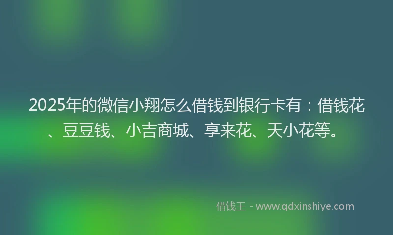 2025年的微信小翔怎么借钱到银行卡有：借钱花、豆豆钱、小吉商城、享来花、天小花等。