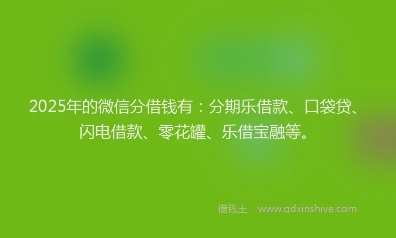 2025年的微信分借钱有：分期乐借款、口袋贷、闪电借款、零花罐、乐借宝融等。