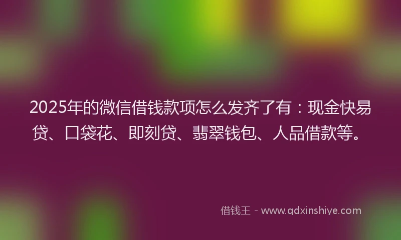 2025年的微信借钱款项怎么发齐了有：现金快易贷、口袋花、即刻贷、翡翠钱包、人品借款等。