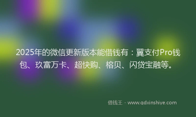 2025年的微信更新版本能借钱有：翼支付Pro钱包、玖富万卡、超快购、榕贝、闪贷宝融等。