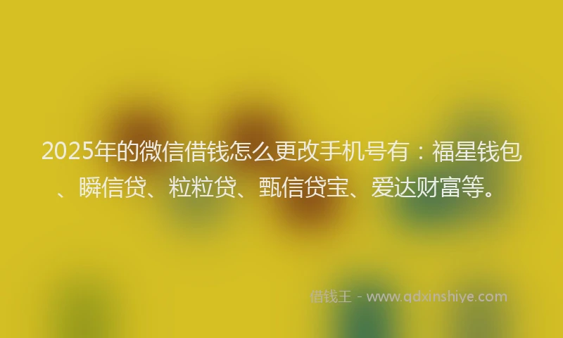 2025年的微信借钱怎么更改手机号有：福星钱包、瞬信贷、粒粒贷、甄信贷宝、爱达财富等。
