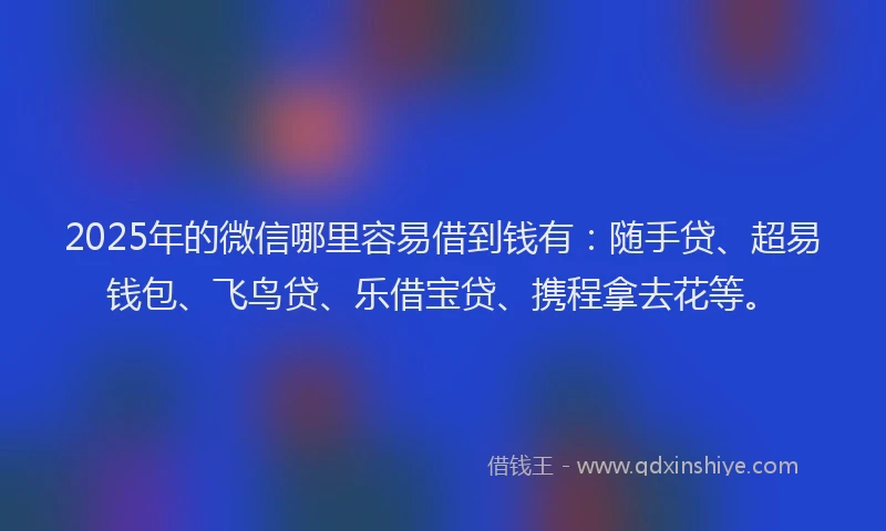 2025年的微信哪里容易借到钱有：随手贷、超易钱包、飞鸟贷、乐借宝贷、携程拿去花等。