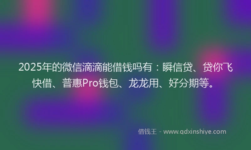 2025年的微信滴滴能借钱吗有：瞬信贷、贷你飞快借、普惠Pro钱包、龙龙用、好分期等。