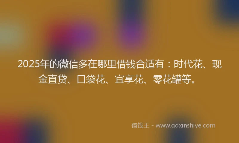 2025年的微信多在哪里借钱合适有：时代花、现金直贷、口袋花、宜享花、零花罐等。