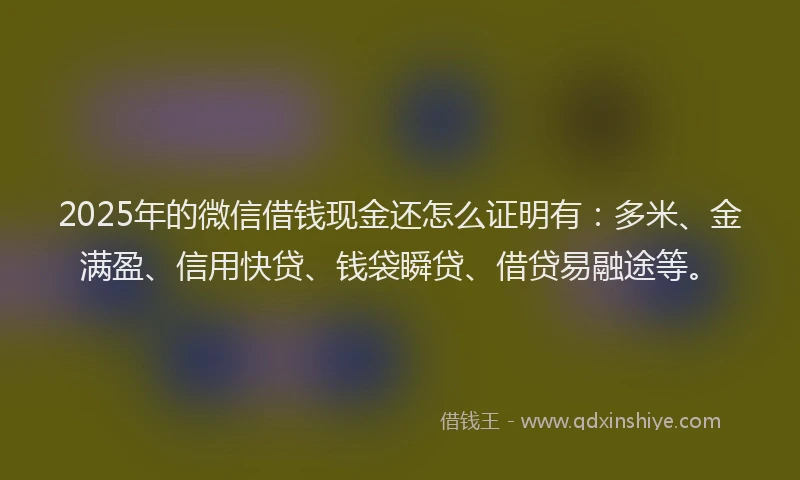 2025年的微信借钱现金还怎么证明有：多米、金满盈、信用快贷、钱袋瞬贷、借贷易融途等。