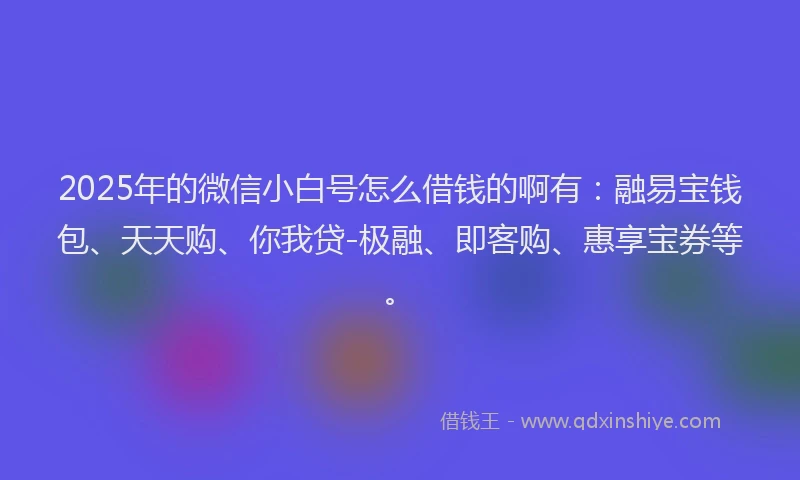 2025年的微信小白号怎么借钱的啊有：融易宝钱包、天天购、你我贷-极融、即客购、惠享宝券等。