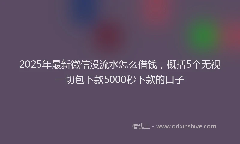 2025年最新微信没流水怎么借钱，概括5个无视一切包下款5000秒下款的口子