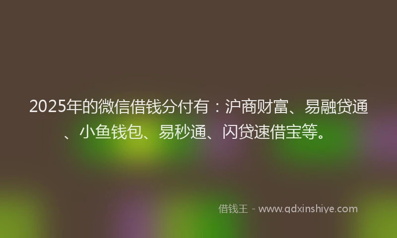2025年的微信借钱分付有：沪商财富、易融贷通、小鱼钱包、易秒通、闪贷速借宝等。