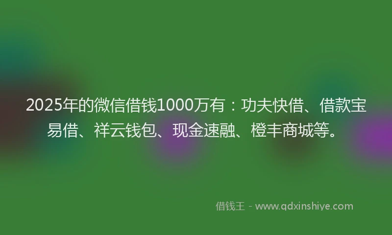 2025年的微信借钱1000万有：功夫快借、借款宝易借、祥云钱包、现金速融、橙丰商城等。
