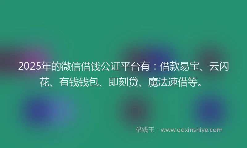 2025年的微信借钱公证平台有：借款易宝、云闪花、有钱钱包、即刻贷、魔法速借等。