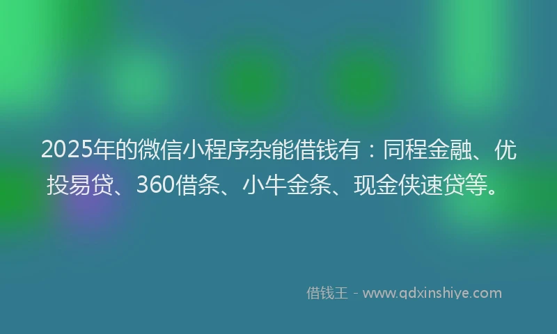 2025年的微信小程序杂能借钱有：同程金融、优投易贷、360借条、小牛金条、现金侠速贷等。